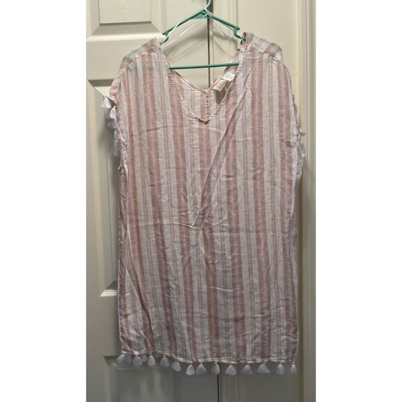 C&C California Bathing Suit Cover Linen Blend Pink White Beach Pool Womens Large - Picture 1 of 4